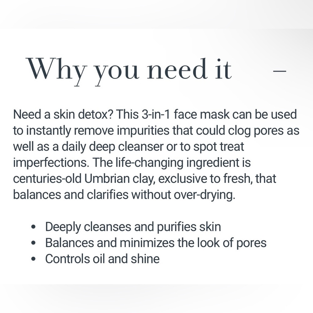 Fresh - Umbrian Clay Purifying Mask | New/Sealed 1 oz / 30 mL - 3 Ways To Use! - Picture 7 of 12